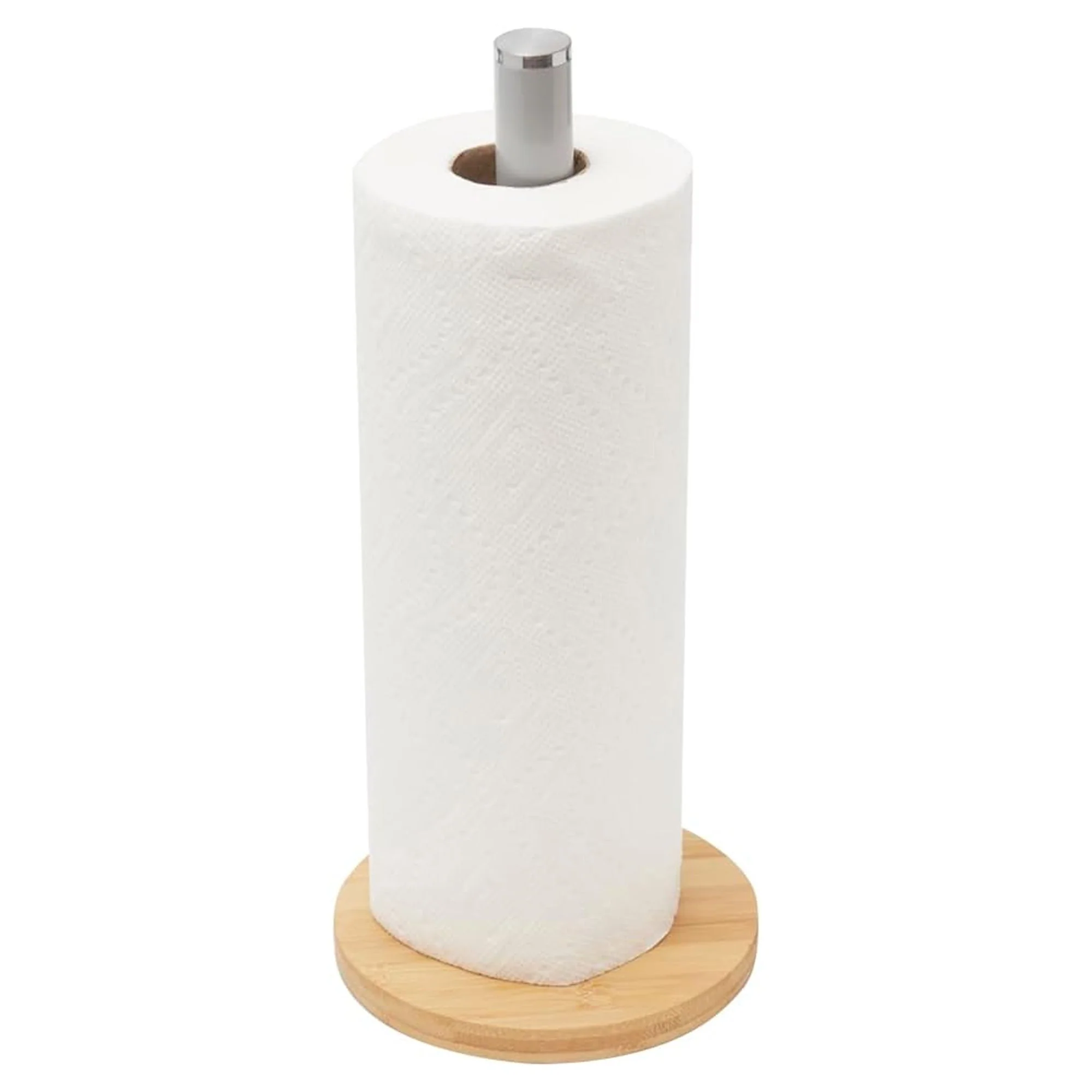 Home Basics Paper Towel Holder With Bamboo Base, Bonny Grey, 6x6x13.5 Inches