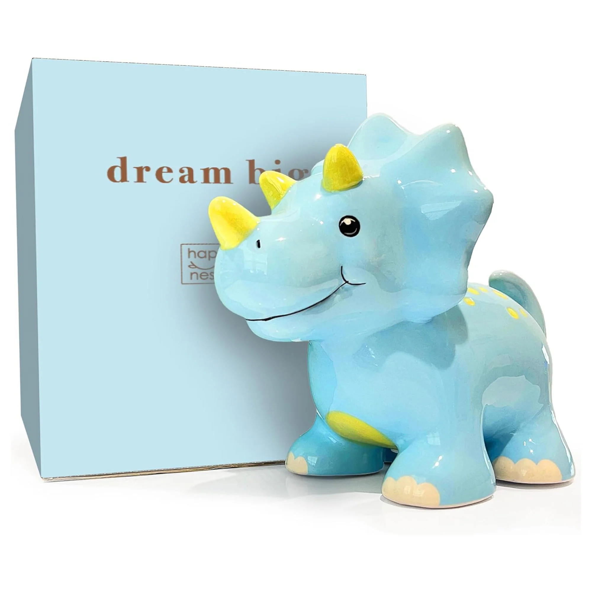 Hapinest Ceramic Dinosaur Piggy Bank for Boys, Triceratops, 7x5.5x3.5 Inches