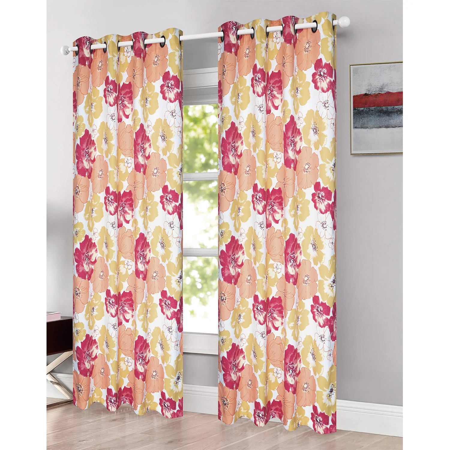 Arbor Floral Printed Room Darkening Grommet Window Panel, 54x84 Inches
