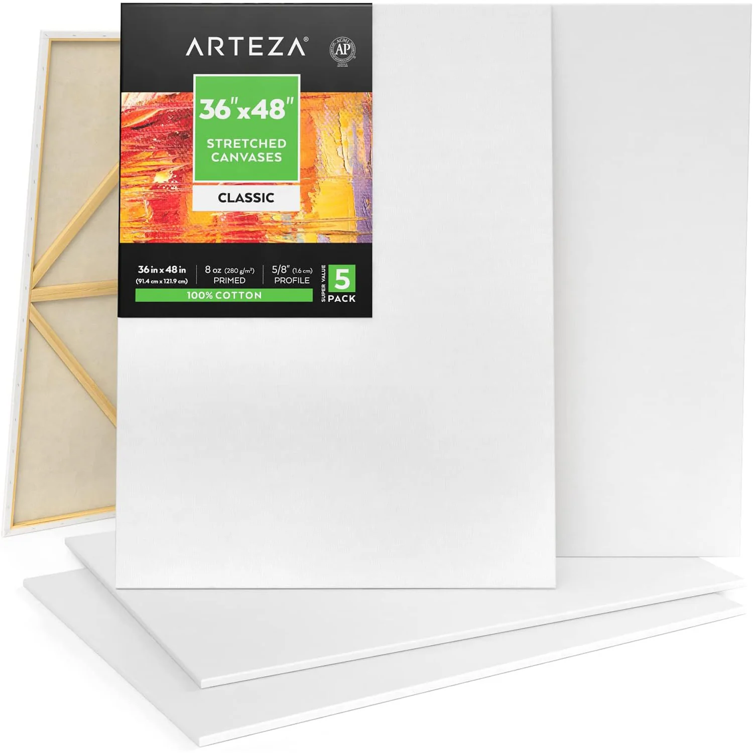 ARTEZA Streched Canvas, 36x45 Inches, 5 Count