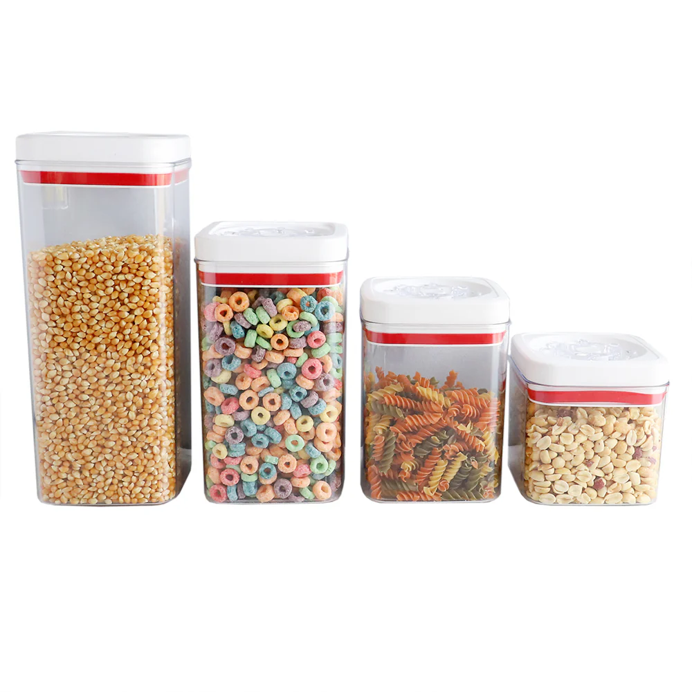 Home Basics 4 Piece Twist N�?Lock Air-Tight Plastic Square Canister Set, Clear