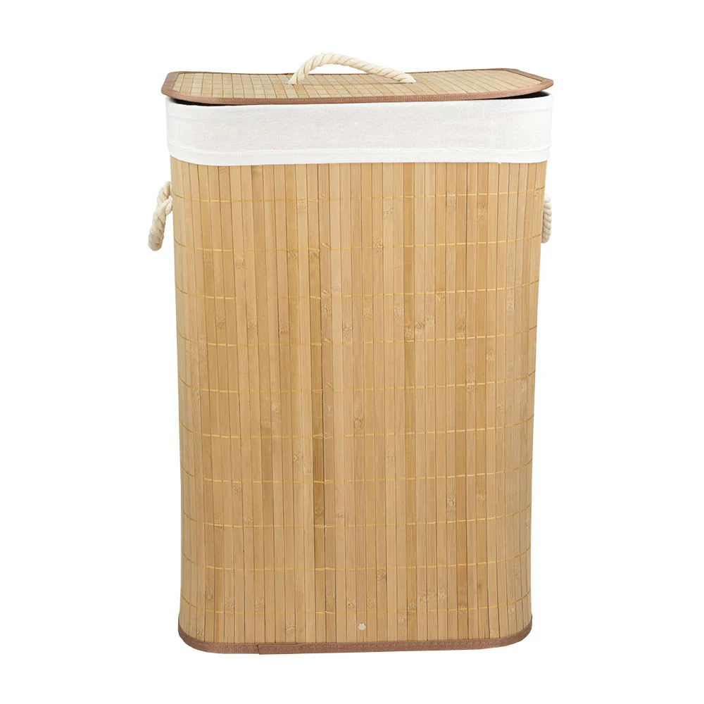 Home Basics Rectangular Bamboo Hamper, Natural, 16x12x23 Inches