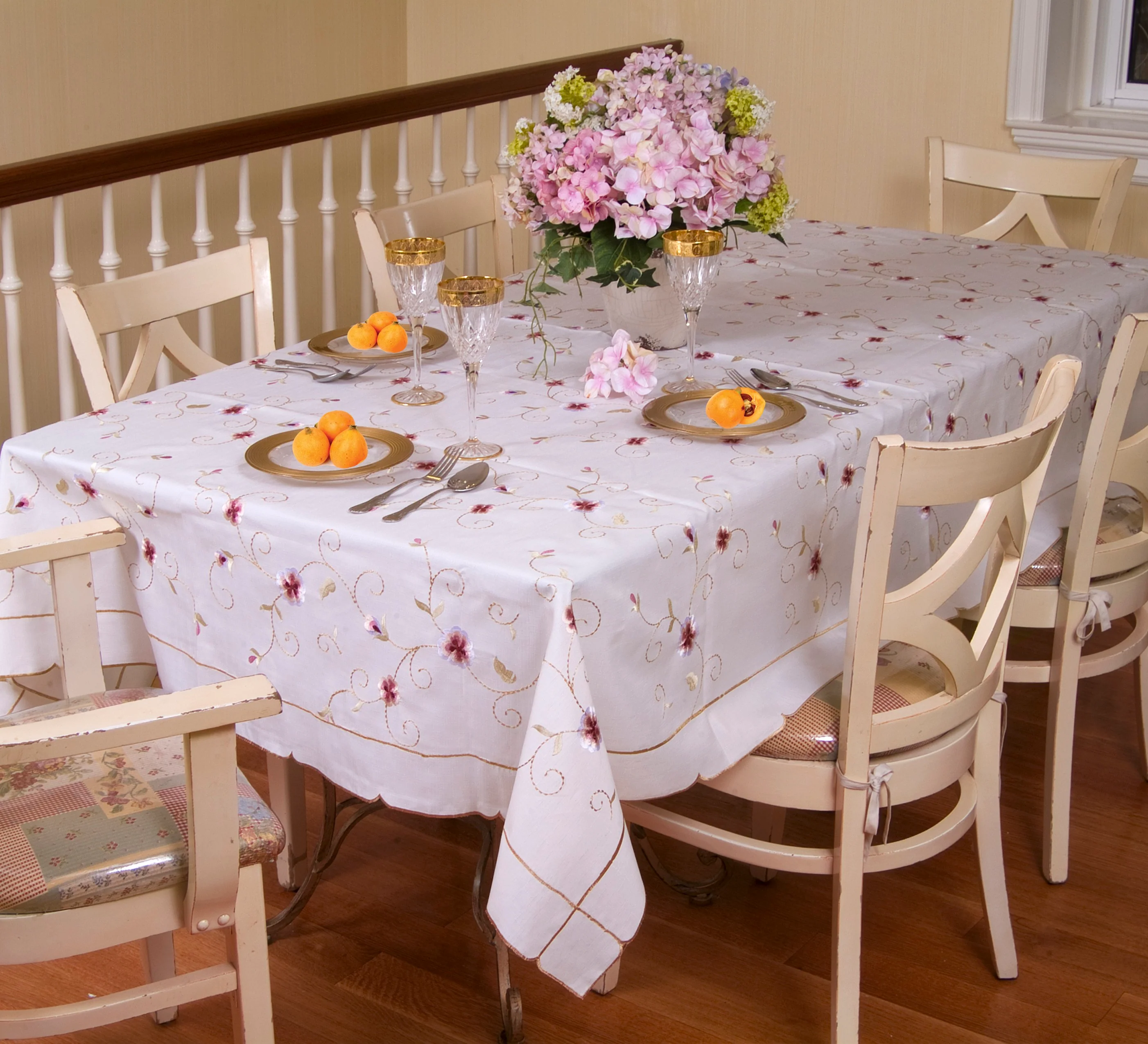Ascott Flowers Embroidered Tablecloth, White