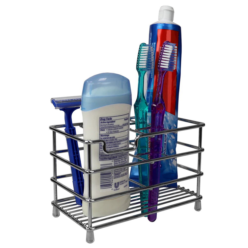 Home Basics Steel Bath Caddy Organizer, Chrome, 6x3.75x4 Inches