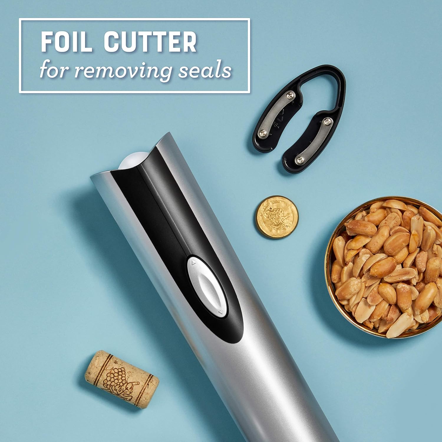 Oster Cordless Electric Wine Bottle Opener with Foil Cutter, FFP, One, Silver