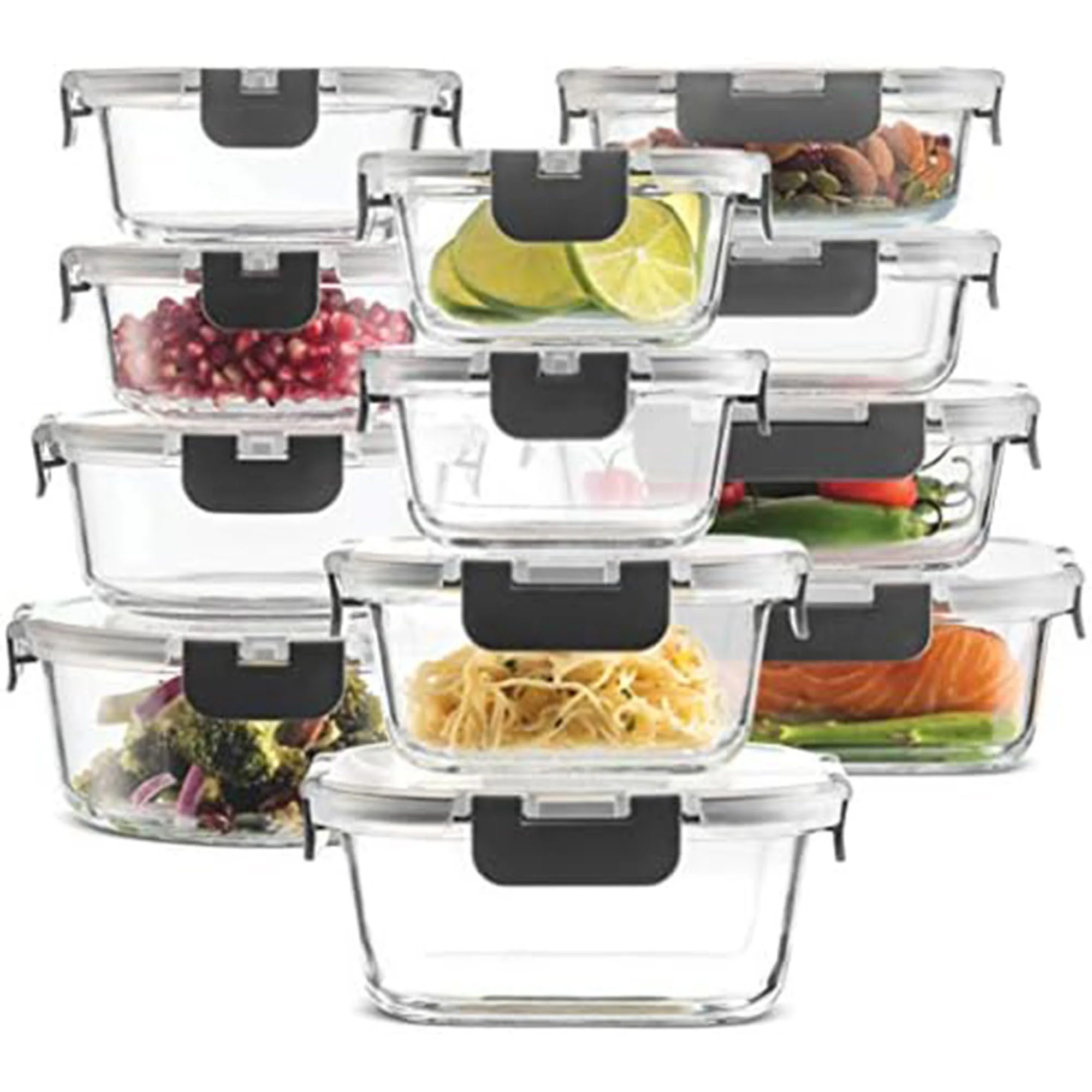 FineDine 24 Piece Glass Storage Containers with Lids, Gray