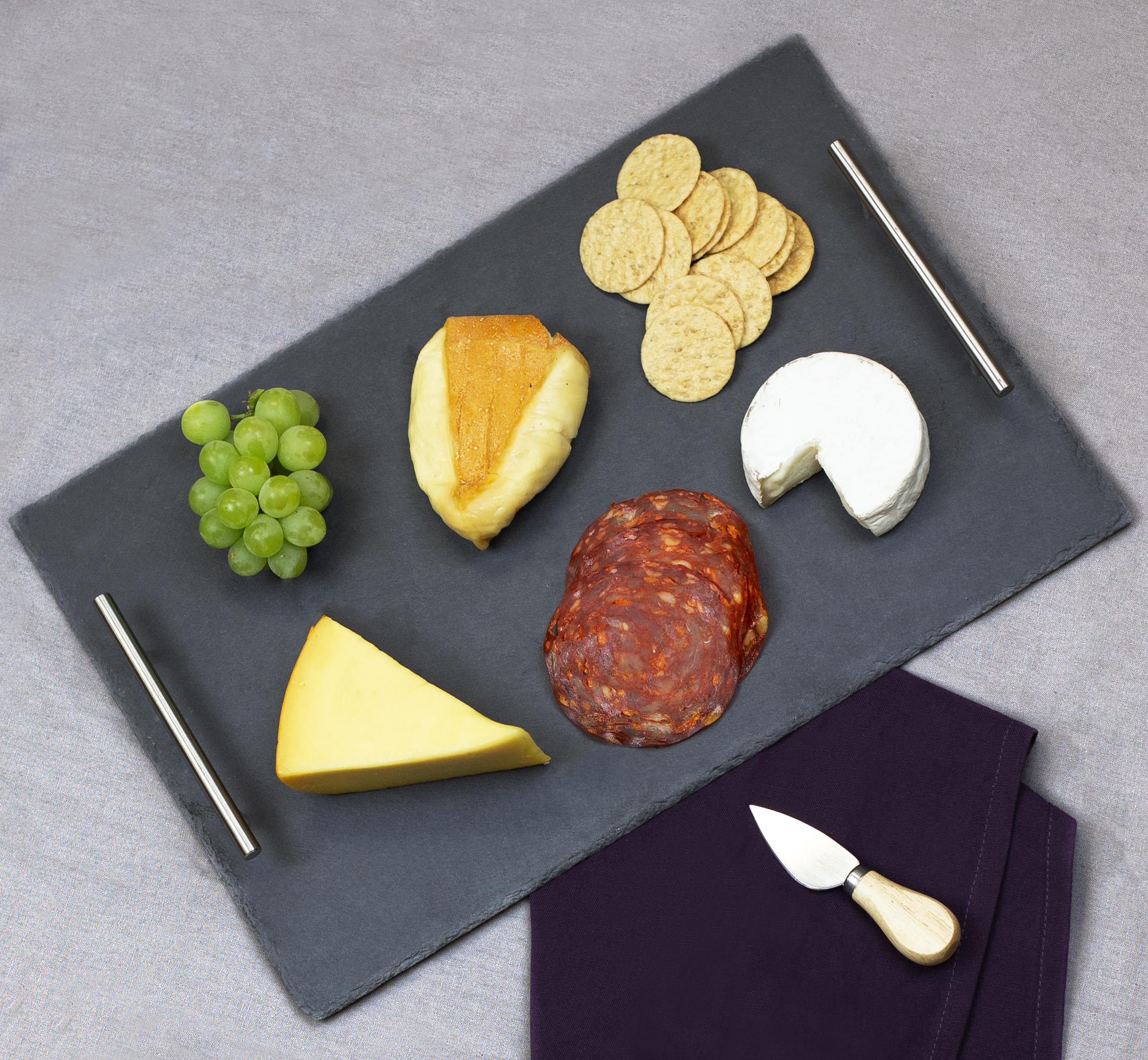 Home Basics Slate Serving Tray with Stainless Steel Handles, Black, 12x16 Inches