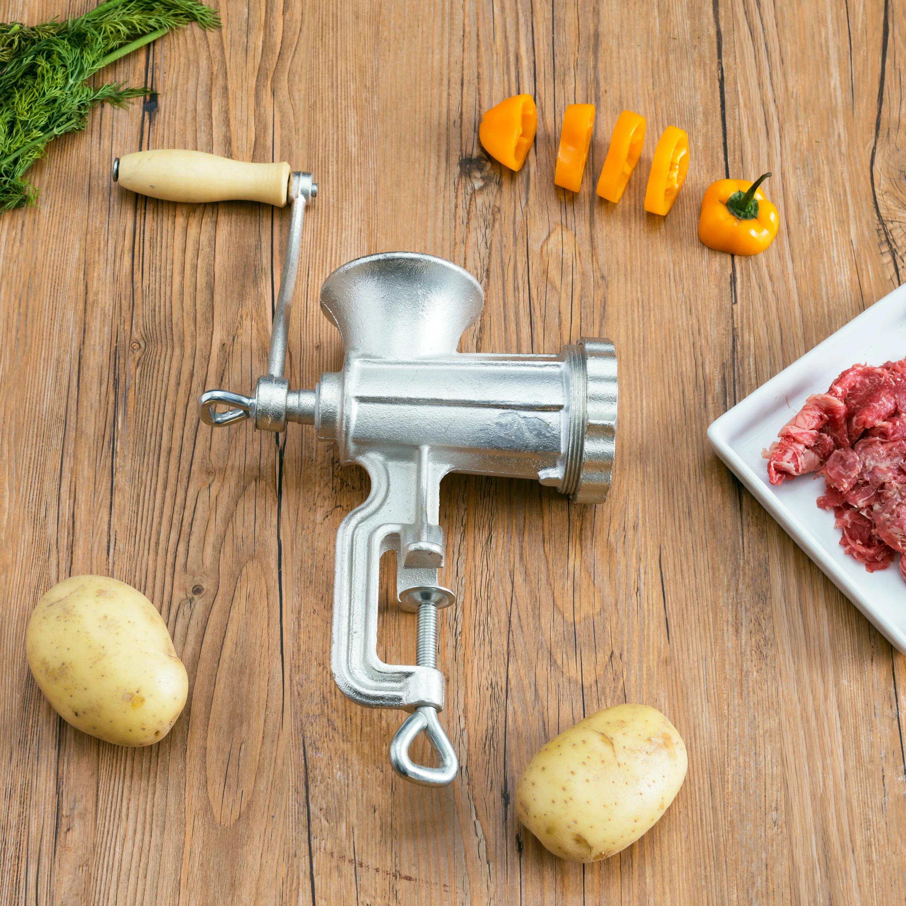 Home Basics Cast Iron Meat Grinder, Silver, 10x10.5x3.5 Inches