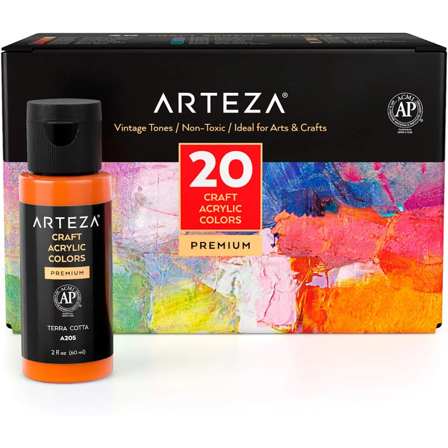 ARTEZA Premium Craft Acrylic Paint, Assorted Colors, 20 Count