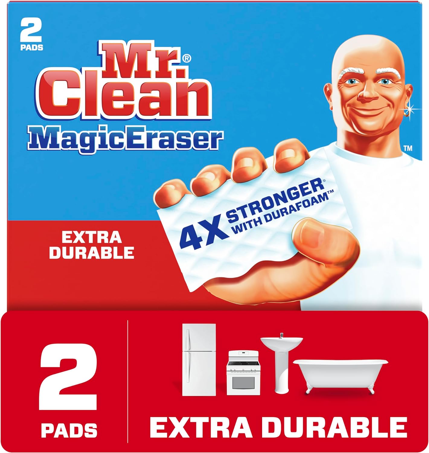 Mr. Clean Magic Eraser Extra Durable, Cleaning Pads with Durafoam, 4 count