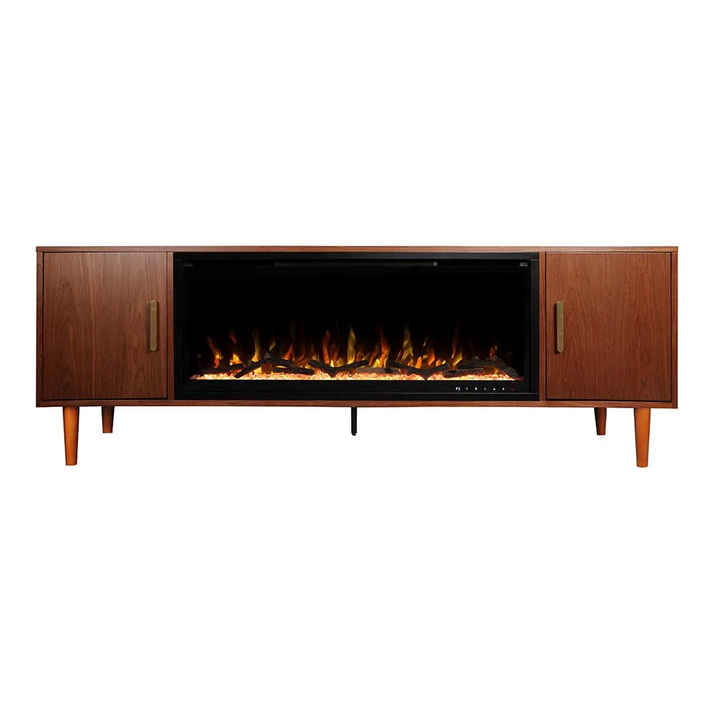 Marcel 72-in Smart Walnut Electric Fireplace TV Stand