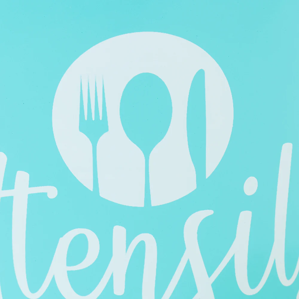 Home Basics Utensils Cutlery Holder with Steel Rim, Turquoise, 5x6 Inches