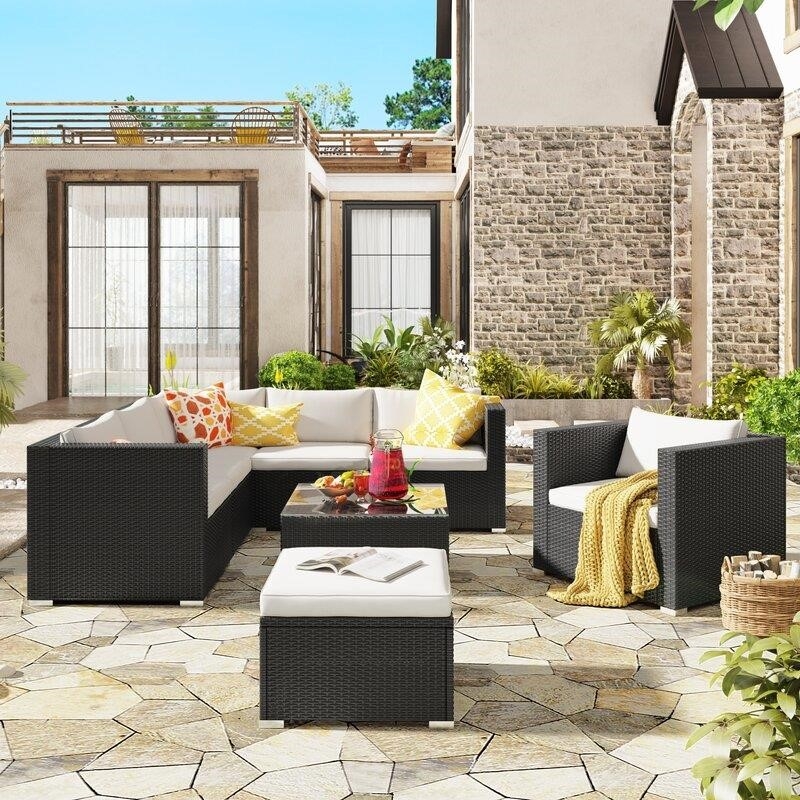 Lancaer Wicker/Rattan 6 - Person Seating Group with Cushions-furniture
