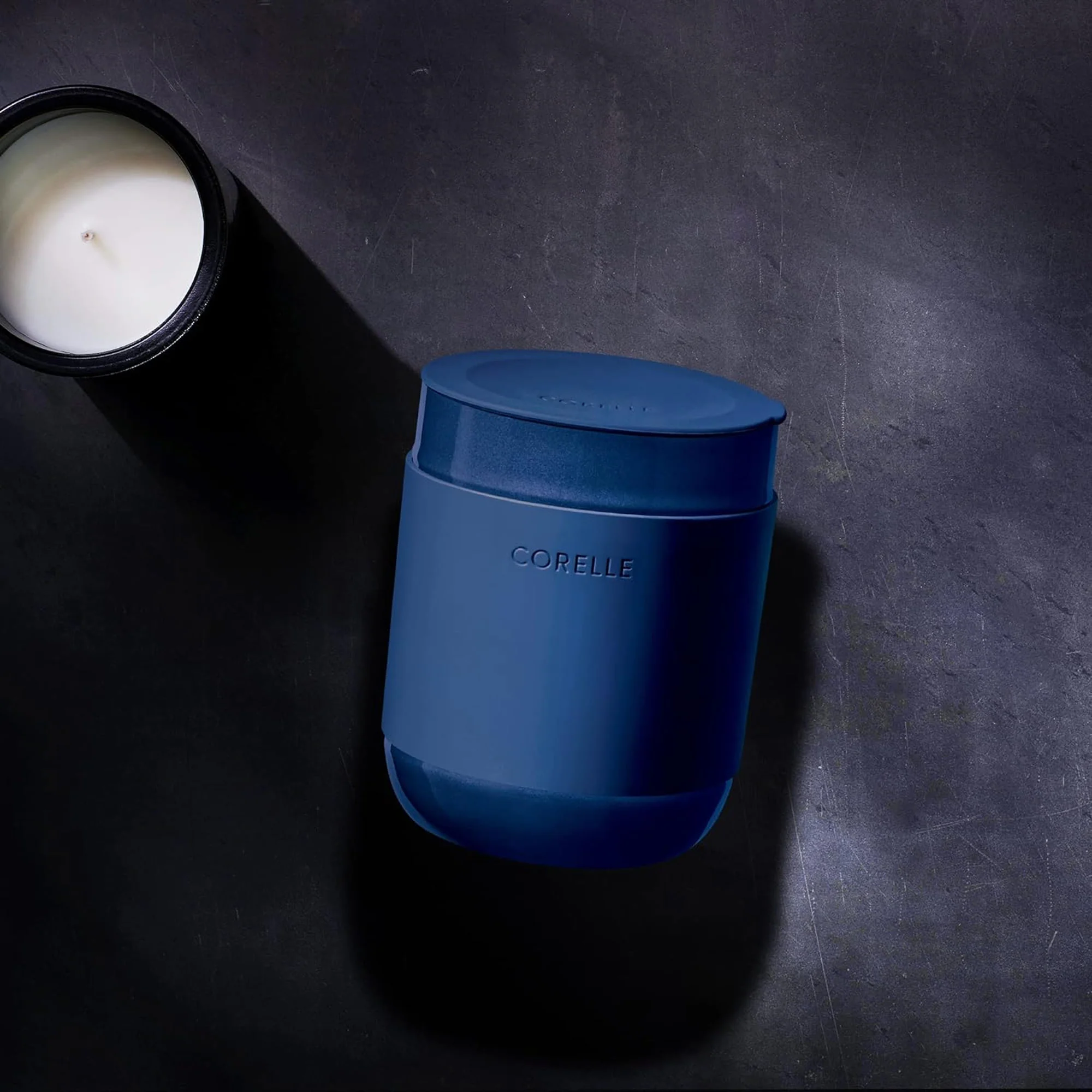Corelle Stoneware Tumbler Set of 2 with Lids, 13.5 Ounces, Navy
