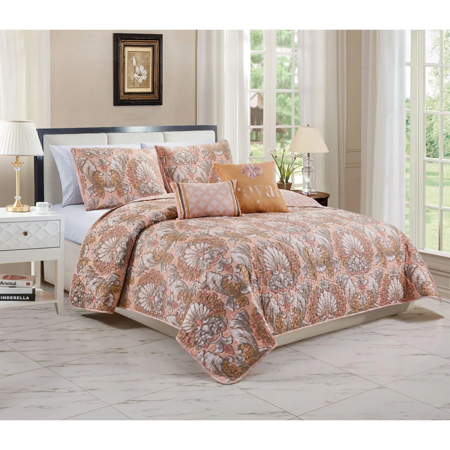 Antoinette Floral Printed 5-Piece Reversible Quilt Set