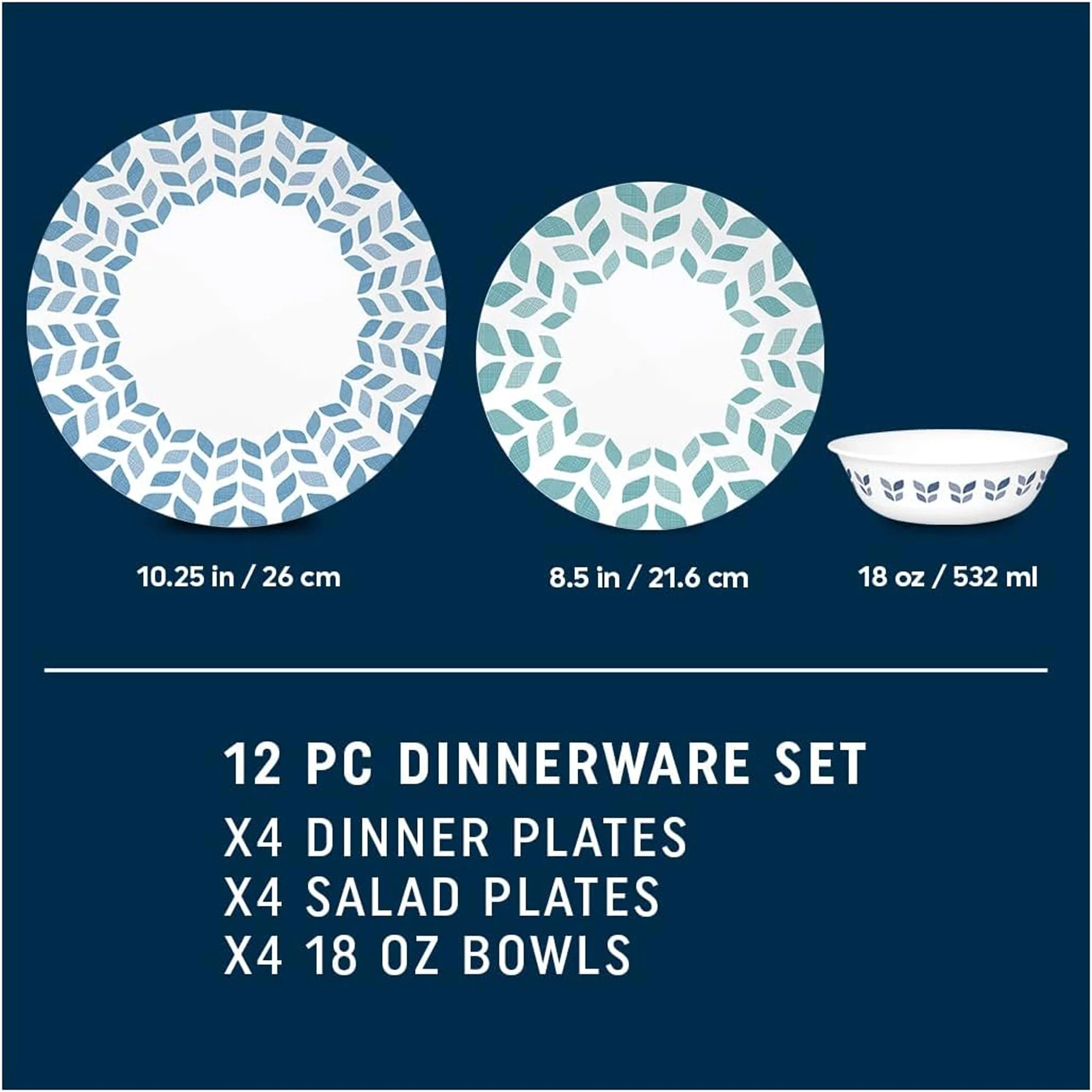 Corelle Vitrelle 12-Piece Glass Dinnerware Set Service for 4, Northern Pines