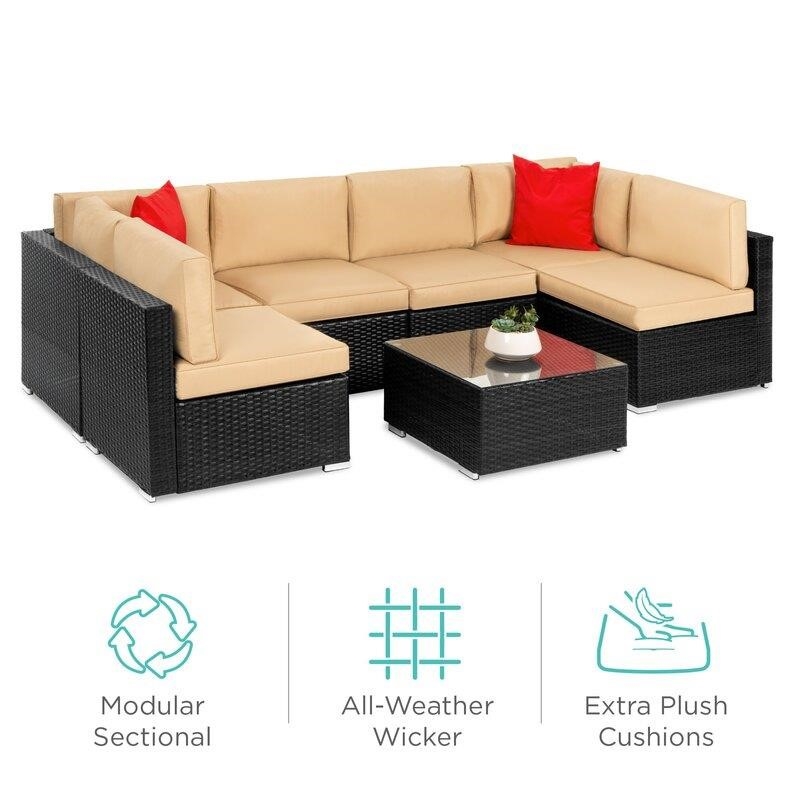 Wicker/Rattan 6 - Person Seating Group with Cushions-furniture