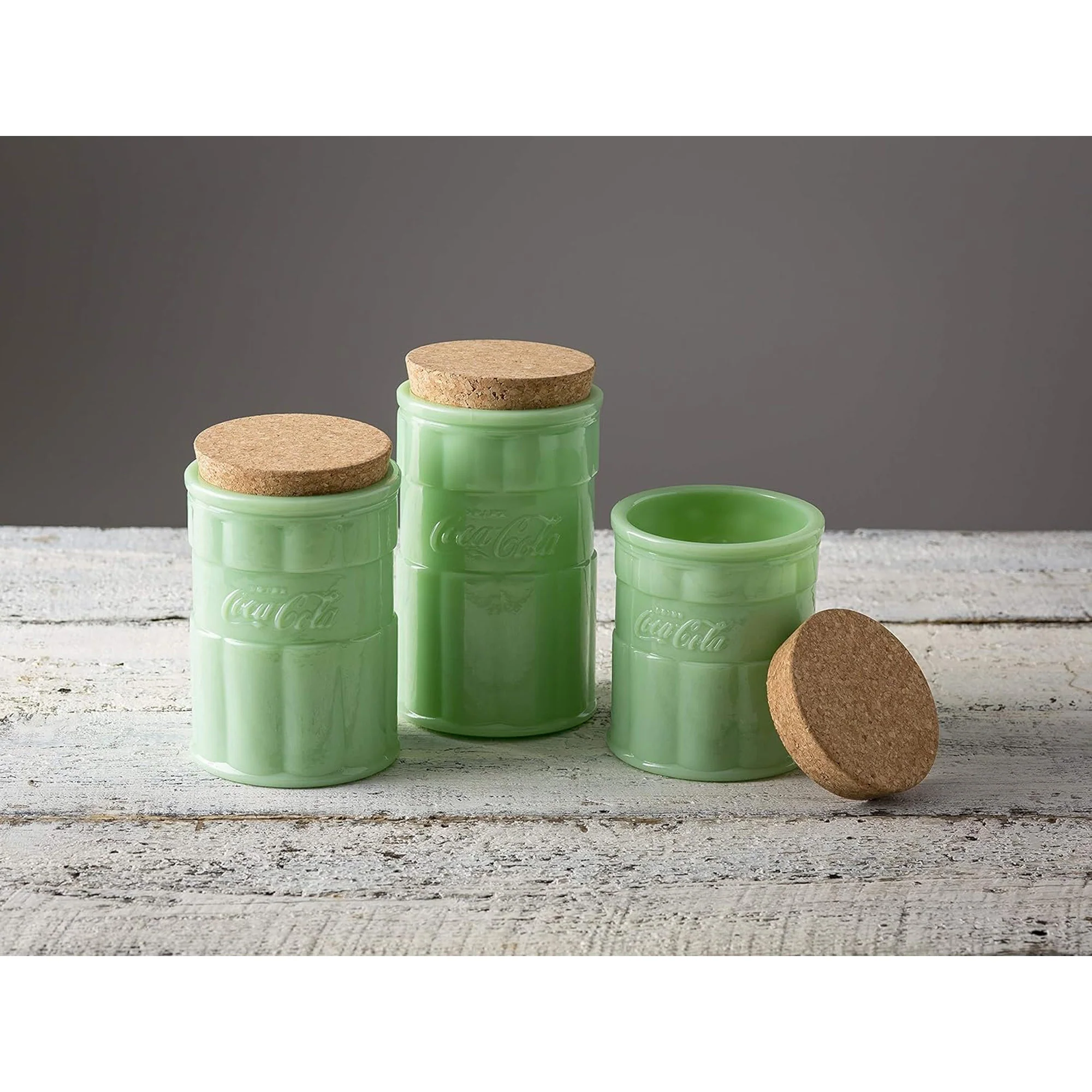 TableCraft's Coca-Cola Jadeite Medium Canister with Lid 4.5x 4.5x 7'', Green