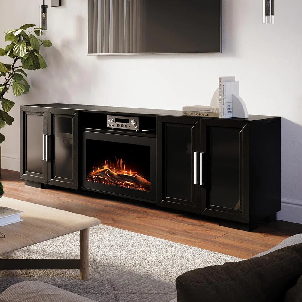 Channing 80-in Smart Black Electric Fireplace TV Stand