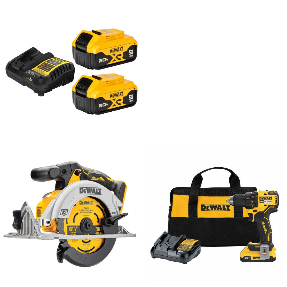 DeWalt DCB205-2C 20V MAX Starter Kit W/ DCS565B 20V Circ Saw & Drill/Driver Kit
