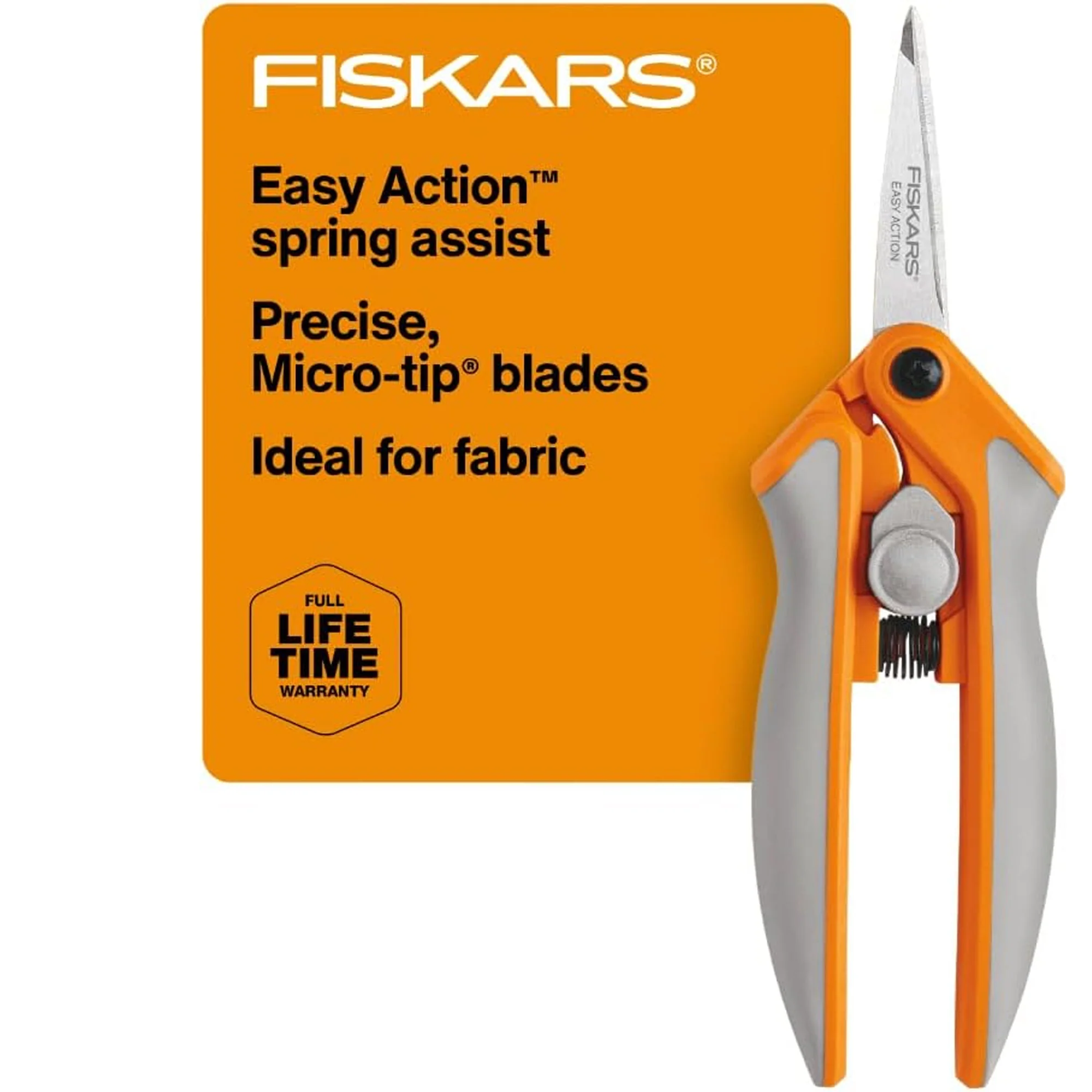 Fiskar Razor Edge Micro Tip Stainless Steel Fabric Scissor, Orange, 6 Inches