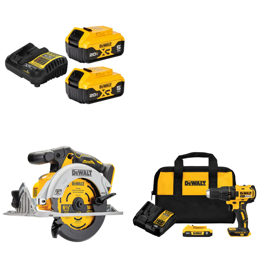 DeWalt DCB205-2C 20V MAX Starter Kit W/ DCS565B 20V Circ Saw & Drill/Driver Kit