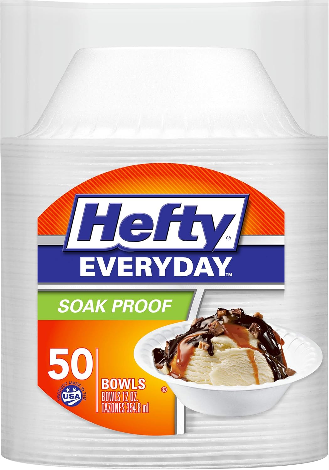Hefty Everyday Soak-Proof Foam Bowls, 12 Ounce, 50 Count