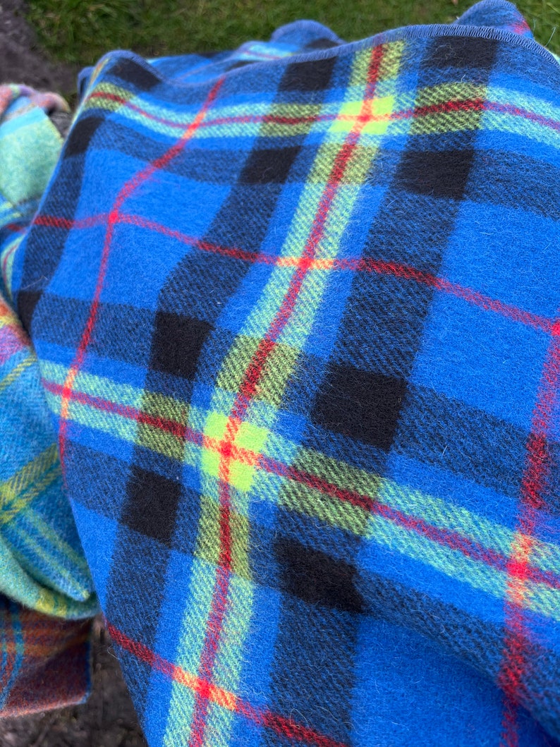 Hooded Supersoft Lambswool Cape, Ruana Wrap , Cloak - 100% Pure New Wool - Blue Navy Lime Green Red Tartan Plaid Check - HANDMADE IN IRELAND