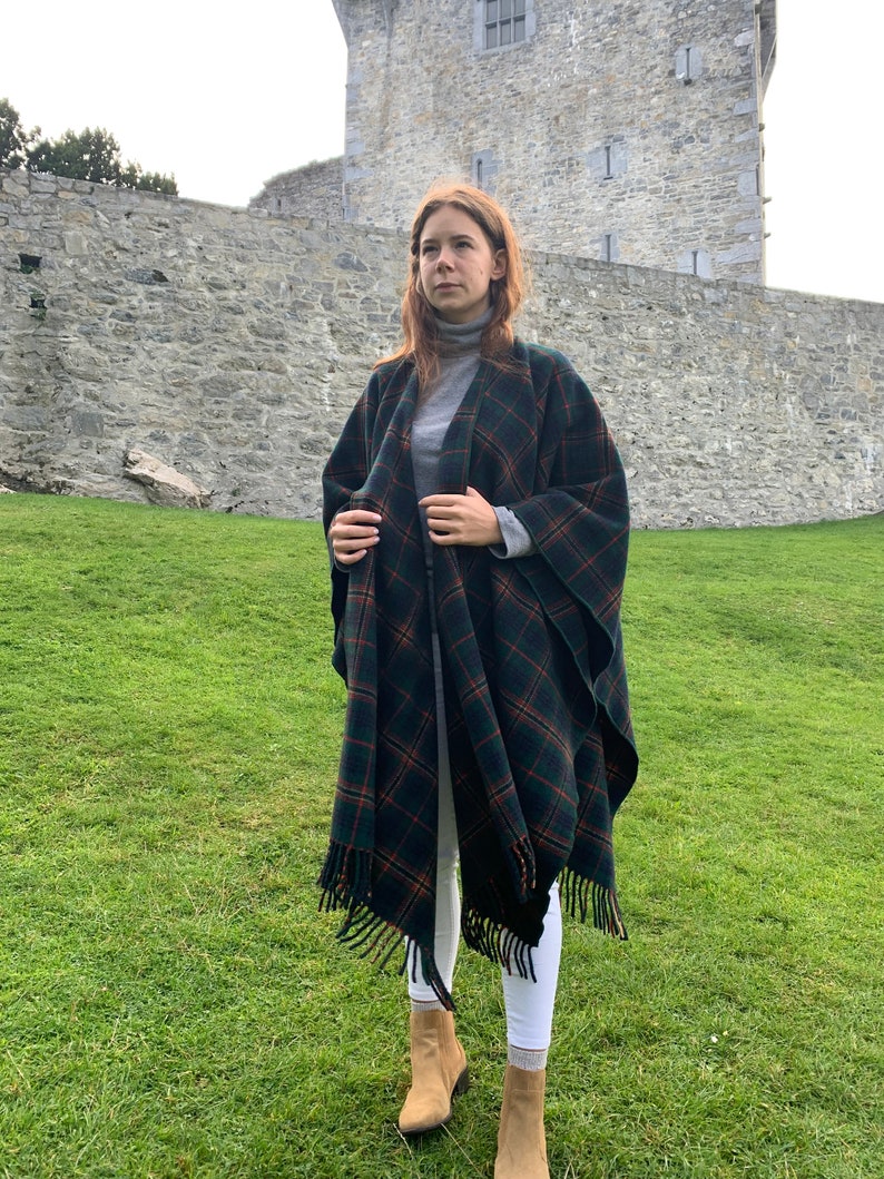 Irish Lambswool/Merino Wool Cape, Ruana, Wrap, Shawl - 100% Pure New Wool - Kennedy Tartan Plaid - Supersoft - One Size- HANDMADE IN IRELAND