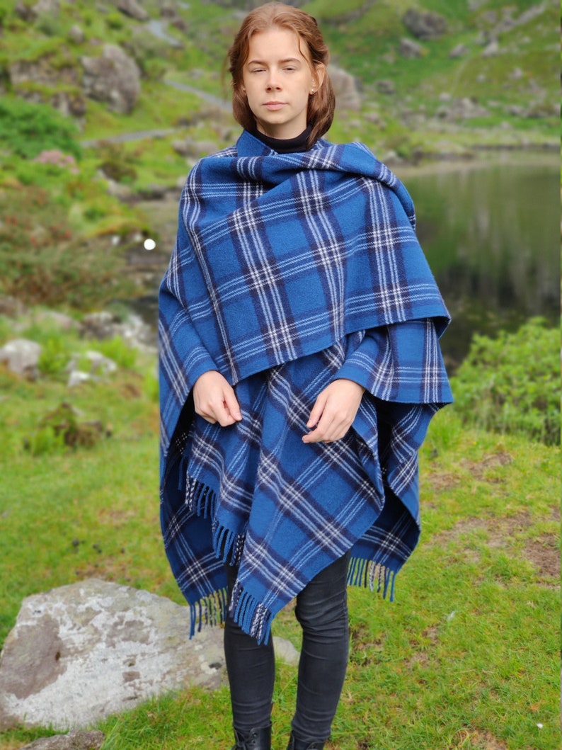 Irish Tartan / Plaid Check Ruana, Wrap, Cape, Cloak -50/50 Merino Wool/Soft Lambswool- Really Warm & Super Soft -unisex- HANDMADE IN IRELAND