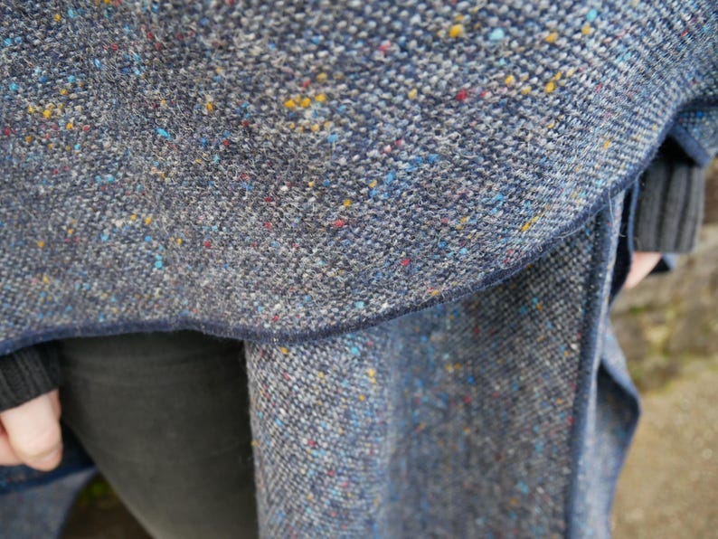 Irish Donegal Tweed Wool Ruana, Wrap, Cape, Arisaid -Speckled Blue/With Fleck/Salt&Pepper- 100% Pure New Wool - Unisex - HANDMADE IN IRELAND