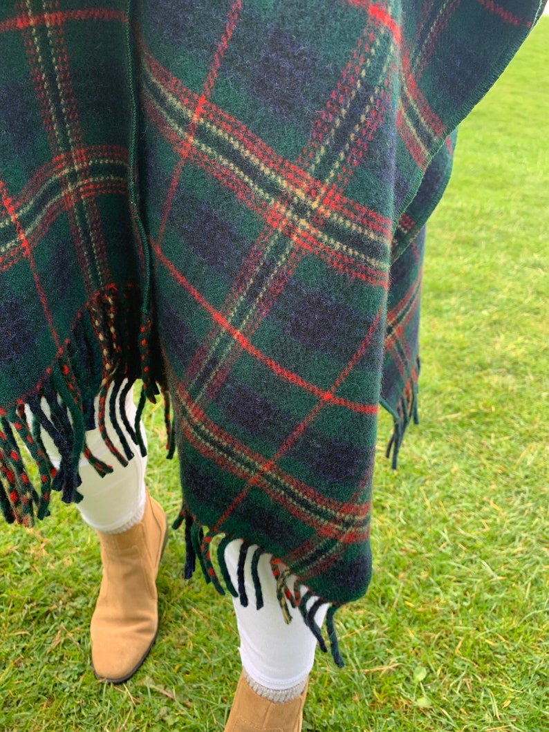 Irish Lambswool/Merino Wool Cape, Ruana, Wrap, Shawl - 100% Pure New Wool - Kennedy Tartan Plaid - Supersoft - One Size- HANDMADE IN IRELAND