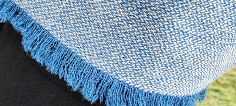 Irish wool ruana, wrap, cape, cloak  - blue/white chevron - 100% pure new wool - HANDMADE IN IRELAND