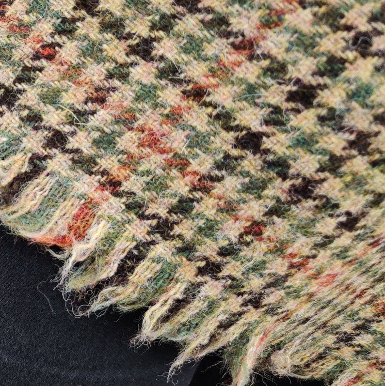 Irish Donegal Tweed Cape / Rectangle Cloak / Ruana  - beige/green/black/burnt orange houndstooth  - 100% Pure New Wool - HANDMADE IN IRELAND
