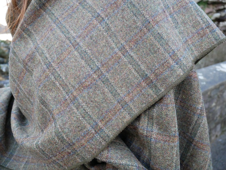 Irish tweed wool ruana, wrap, cape, coat, arisaid - brown/green  Irish tartan/ plaid check - 100% wool - HANDMADE IN IRELAND