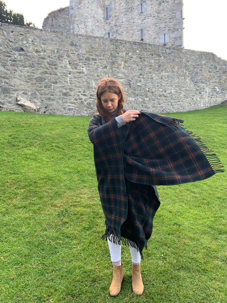Irish Lambswool/Merino Wool Cape, Ruana, Wrap, Shawl - 100% Pure New Wool - Kennedy Tartan Plaid - Supersoft - One Size- HANDMADE IN IRELAND