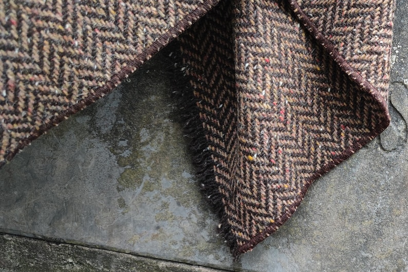 Irish Donegal Tweed Wool Hooded Ruana, Cape, Rectangle Cloak - Speckled Brown/Bronze Herringbone - Heavy Tweed -Unisex - HANDMADE IN IRELAND
