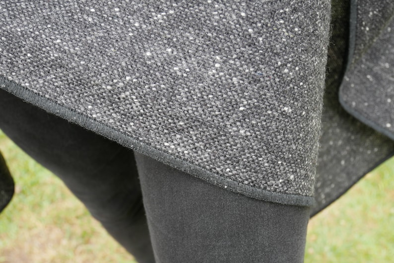 Irish Donegal Tweed Wool Hooded Ruana, Cape - Charcoal/Grey Salt & Pepper - Speckled -100% Pure New Wool -medium weight- HANDMADE IN IRELAND
