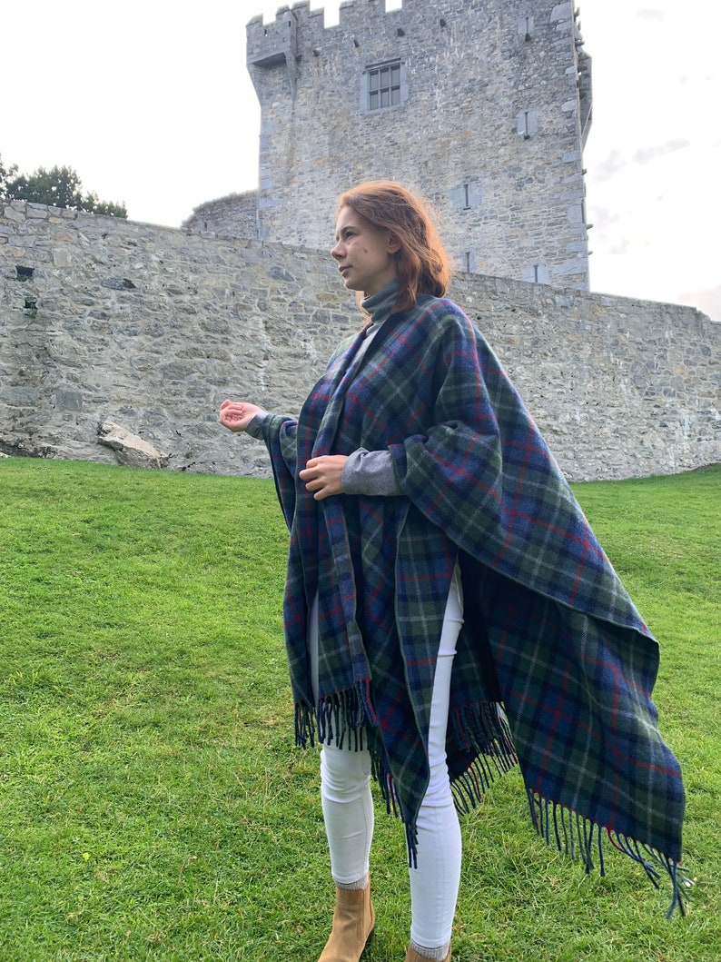 Irish Pure Lambswool/Merino Wool Cape, Ruana, Wrap, Cloak - 100% Wool - Parkland Plaid - Supersoft - One Size - Unisex - HANDMADE IN IRELAND