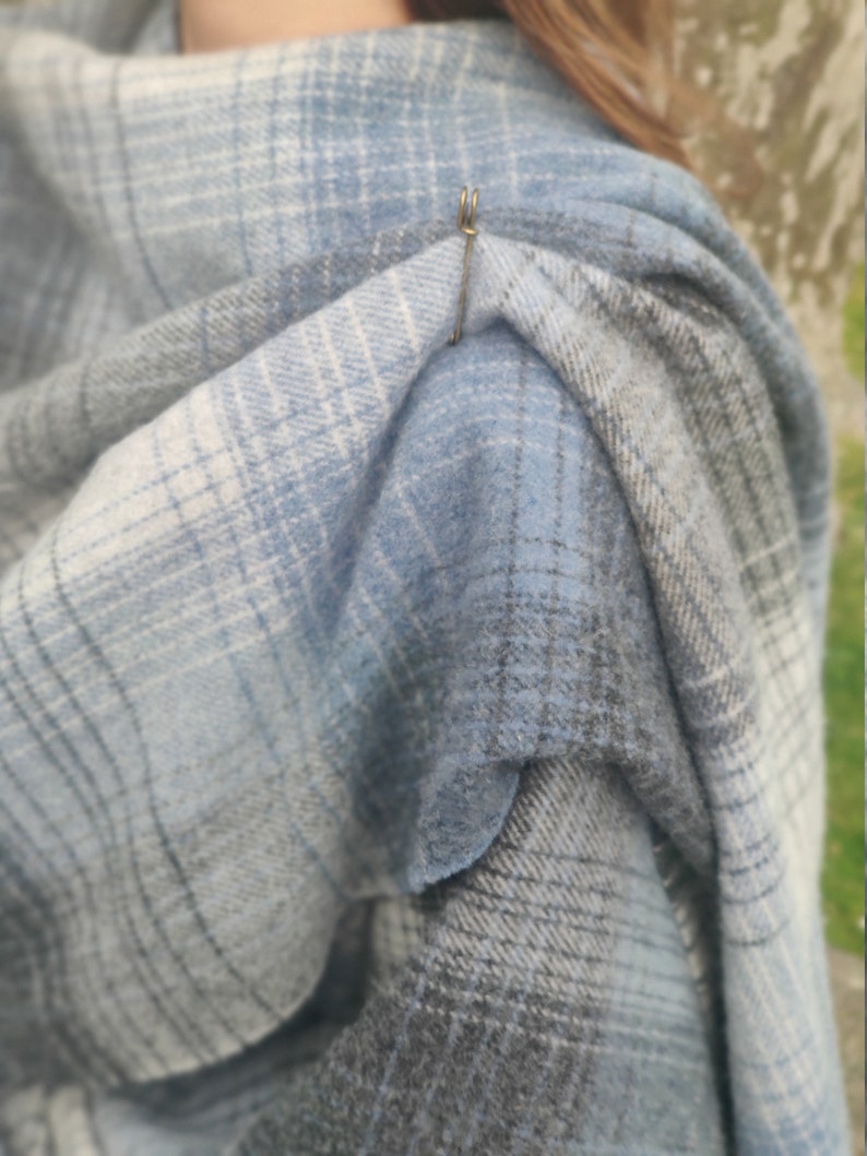 Irish Pure Lambswool Cape, Ruana, Wrap , Shawl - 100% Pure New Wool - grey/blue check - supersoft - one size fits all - HANDMADE IN IRELAND
