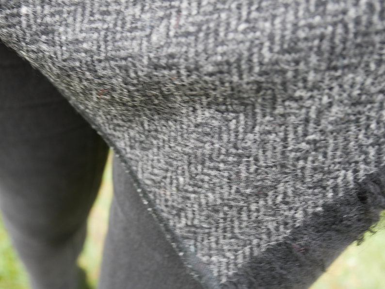 Irish Donegal Tweed Wool Cape, Wrap, Ruana, Rectangle Cloak - Black & Grey Herringbone - 100% Pure New Wool - Unisex - HANDMADE IN IRELAND