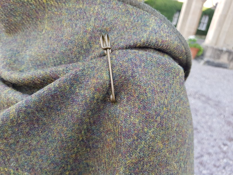 Irish Donegal Tweed Wool Hooded Ruana, Wrap, Cape ,Arisaid - Green With Yellow Check - Unisex - 100% Pure New Wool - HANDMADE IN IRELAND