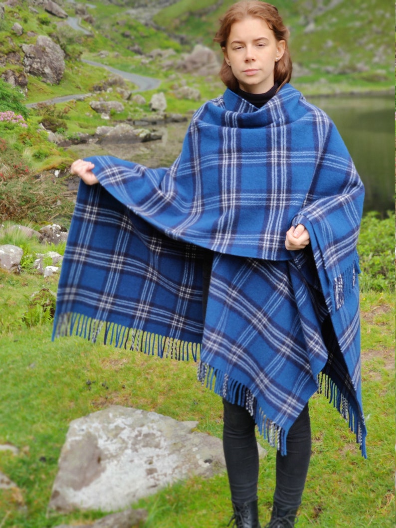 Irish Tartan / Plaid Check Ruana, Wrap, Cape, Cloak -50/50 Merino Wool/Soft Lambswool- Really Warm & Super Soft -unisex- HANDMADE IN IRELAND