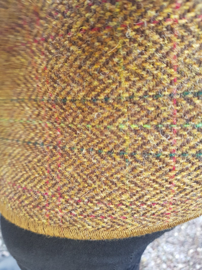 Irish Donegal Tweed Wool Hooded Cape, Ruana, Wrap, Cloak - Bronze/Brown Herringbone With Overcheck - 100% Pure New Wool -HANDMADE IN IRELAND