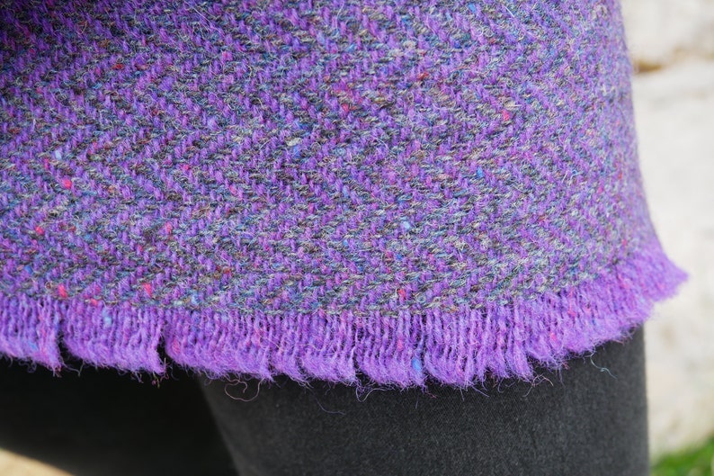 Irish Donegal Tweed Wool Hooded Cape, Ruana, Cloak, Robe, Wrap, Arisaid - Purple Herringbone -  Heavy Tweed - HANDMADE IN IRELAND