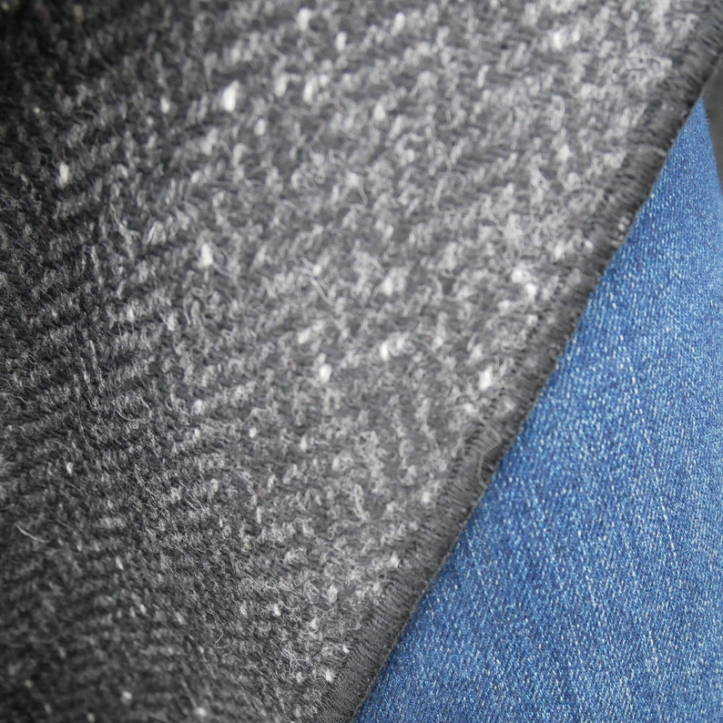 Irish Donegal Tweed Hooded Ruana, Wrap, Cape,  - Black/ Charcoal/ Grey Herringbone - 100% Pure New Wool - heavy tweed - HANDMADE IN IRELAND