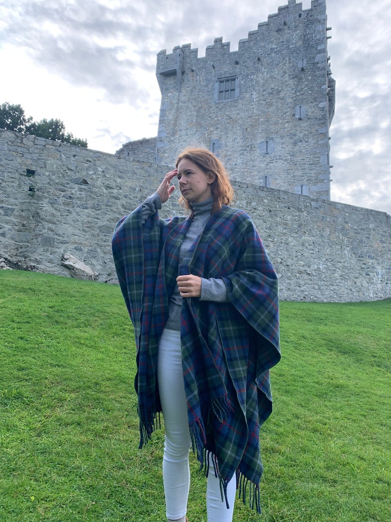 Irish Pure Lambswool/Merino Wool Cape, Ruana, Wrap, Cloak - 100% Wool - Parkland Plaid - Supersoft - One Size - Unisex - HANDMADE IN IRELAND