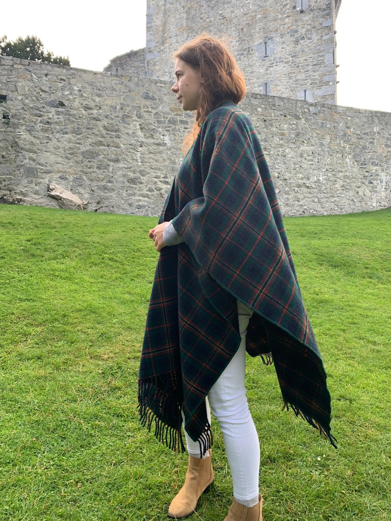 Irish Lambswool/Merino Wool Cape, Ruana, Wrap, Shawl - 100% Pure New Wool - Kennedy Tartan Plaid - Supersoft - One Size- HANDMADE IN IRELAND