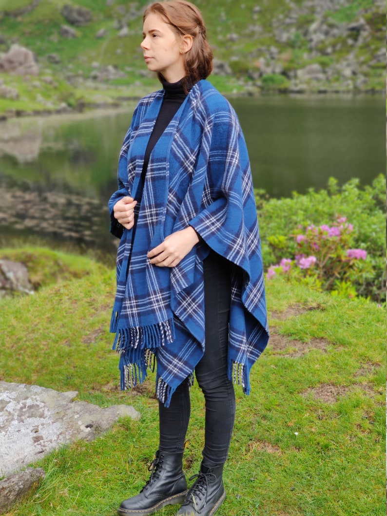 Irish Tartan / Plaid Check Ruana, Wrap, Cape, Cloak -50/50 Merino Wool/Soft Lambswool- Really Warm & Super Soft -unisex- HANDMADE IN IRELAND