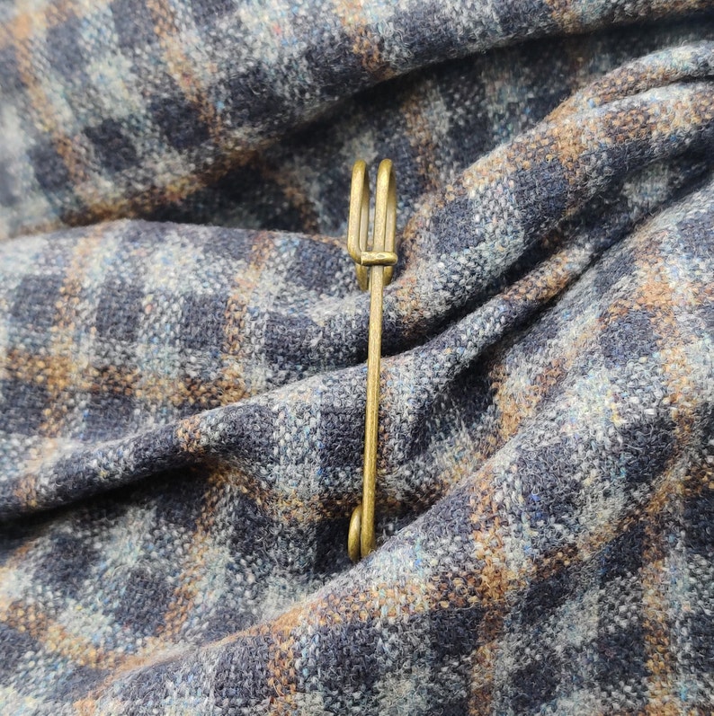 Irish lambswool hooded ruana wrap, cape, arisaid - navy/grey blue/bronze plaid - HANDMADE IN IRELAND